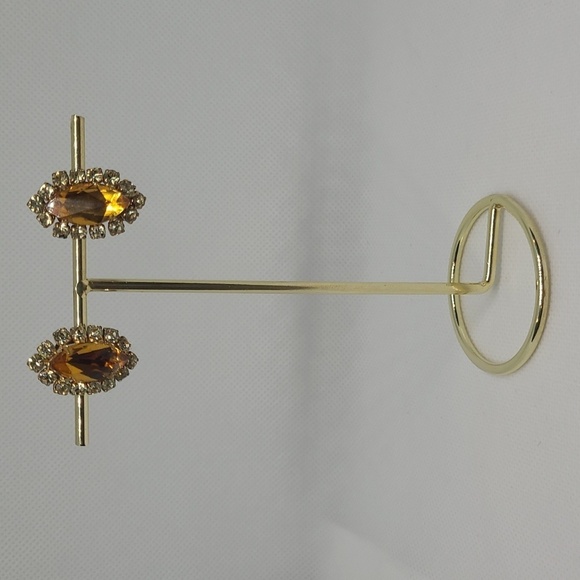 VINTAGE Elegant Gold Tone 80's Amber & Crystal Color Clip-on Earrings - Picture 2 of 14